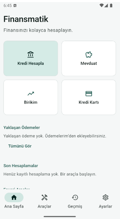 Finansmatik ana ekranı